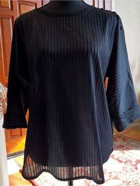 Women's Vintage 70’s Miss Kalico California Black 3/4 Sleeve Lace Top Size L